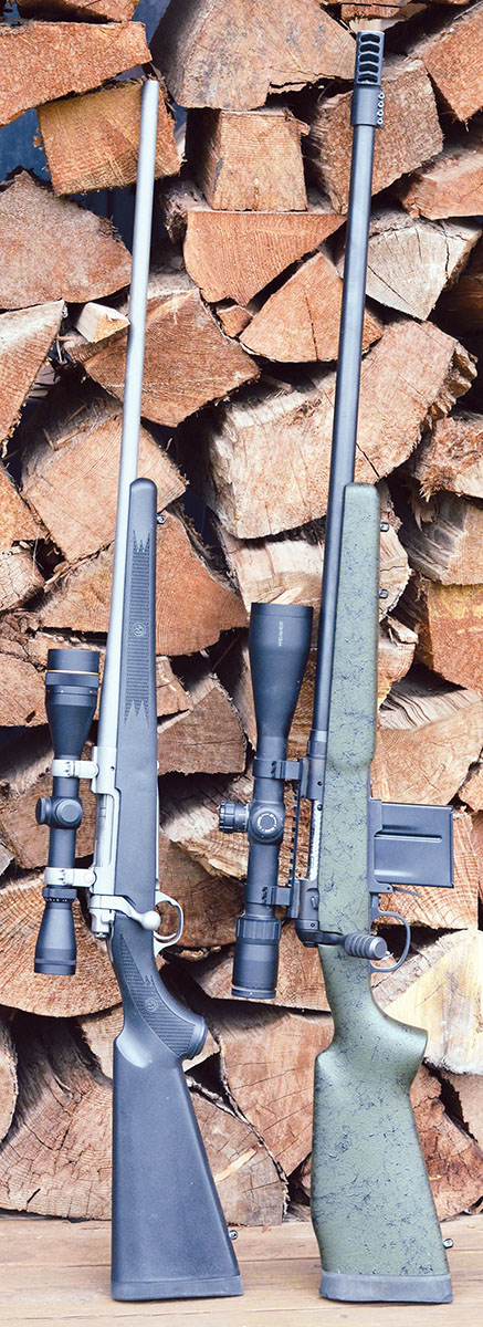 Brian used two test rifles, including a Ruger M77 Hawkeye All-Weather (left) and a Savage Model 12 (right).